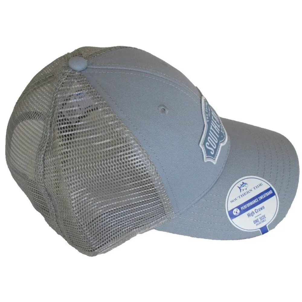 Southern Tide Men's The Skipjack Badge Patch Trucker Hat Dusty Blue Grey NWT